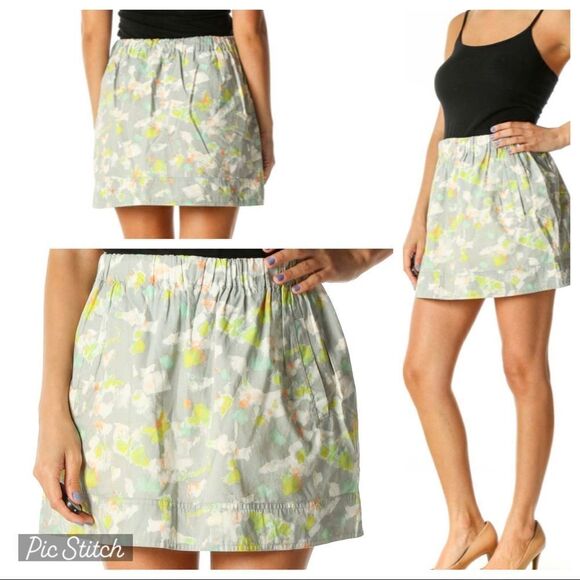 J Crew Wm’s Sz XS Gray Object Print Chic A-Line Cotton Lined Mini Skirt - Picture 1 of 5